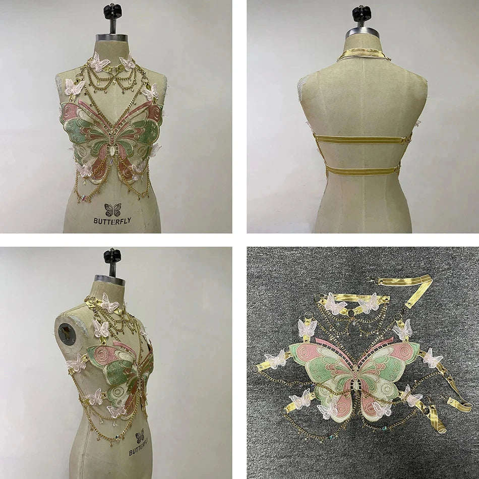 Butterly Cami Top With Crystal Chain Accents