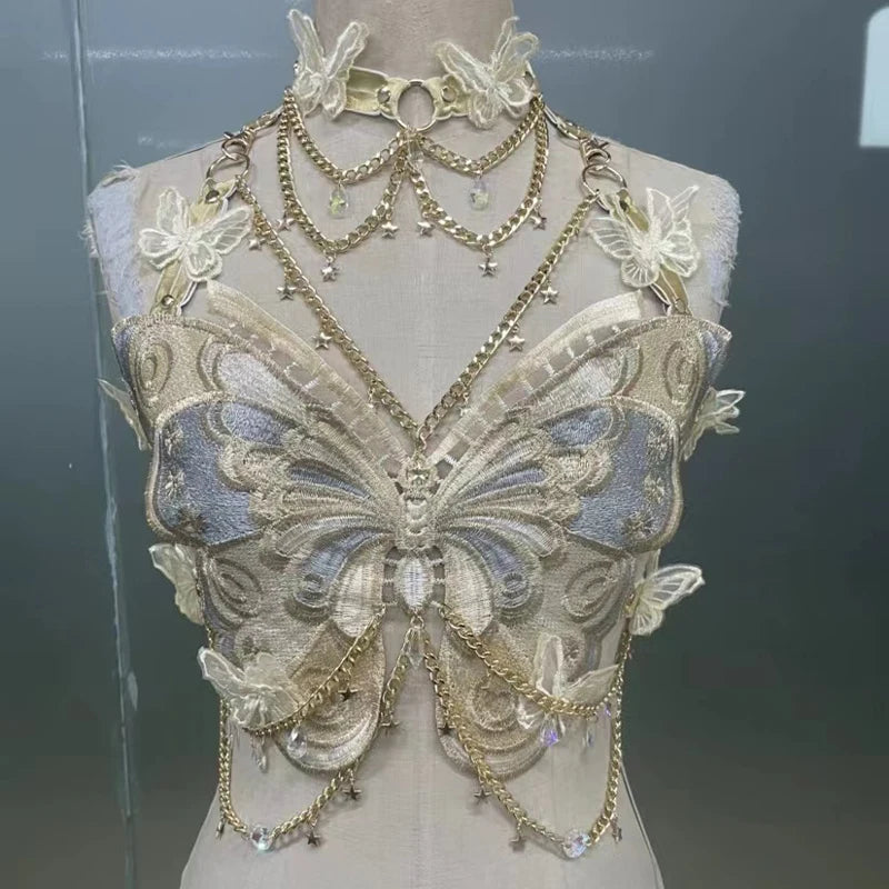 Butterly Cami Top With Crystal Chain Accents