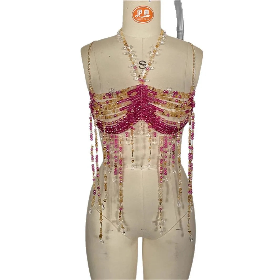 Bralette Harness Beaded Knitted Festival Party Top