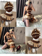 Two Piece Set With Vintage Strapless Crop And Ruffle Skirt