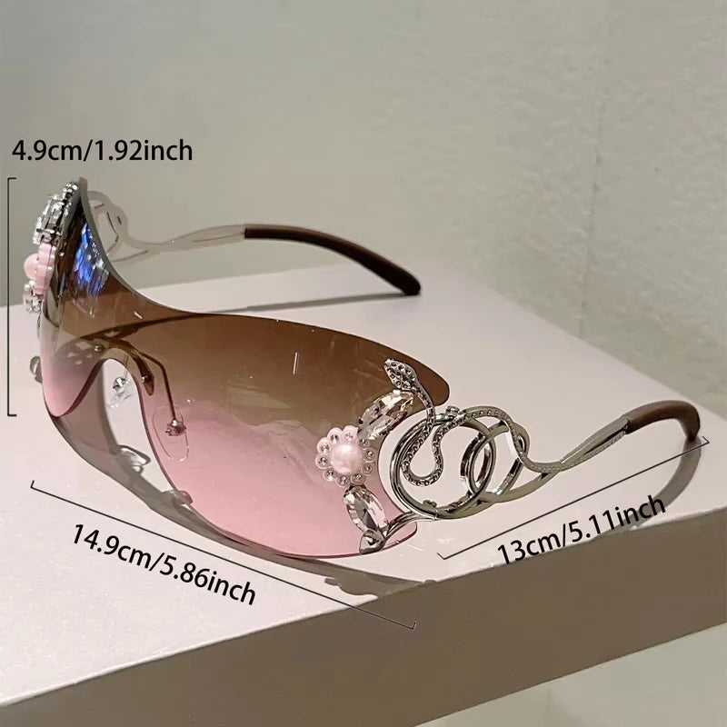 Rimless Sunglasses With Rhinestone Bridge And Gradient Lens