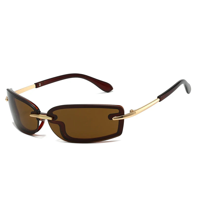 Rimless Rectangle Sunglasses Signature Y2K Aesthetic