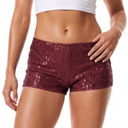 Sequin Shorts With High Shine Low Rise Elastic Waistband