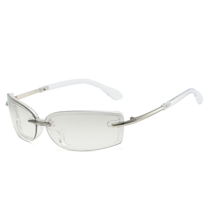 Rimless Rectangle Sunglasses Signature Y2K Aesthetic