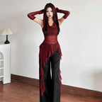 Knit Hooded Tank With Asymmetrical Hemline