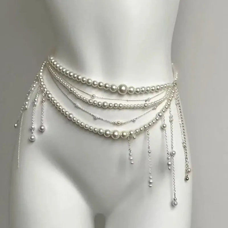 Waist Chain With Pearl Butterfly Pendants And Tassels