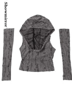 Hooded Crop Top Y2K Gothic Soft-Knit
