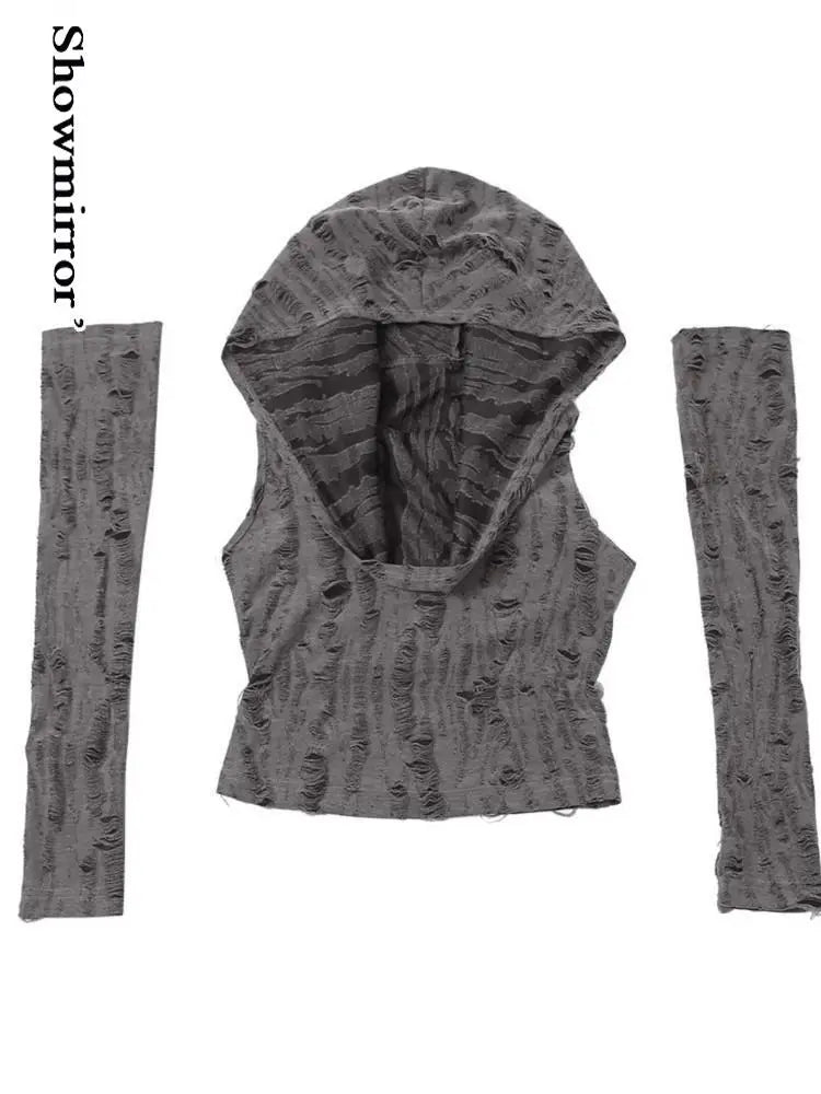 Hooded Crop Top Y2K Gothic Soft-Knit