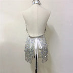 Leather Harness Sequin Skirt Set