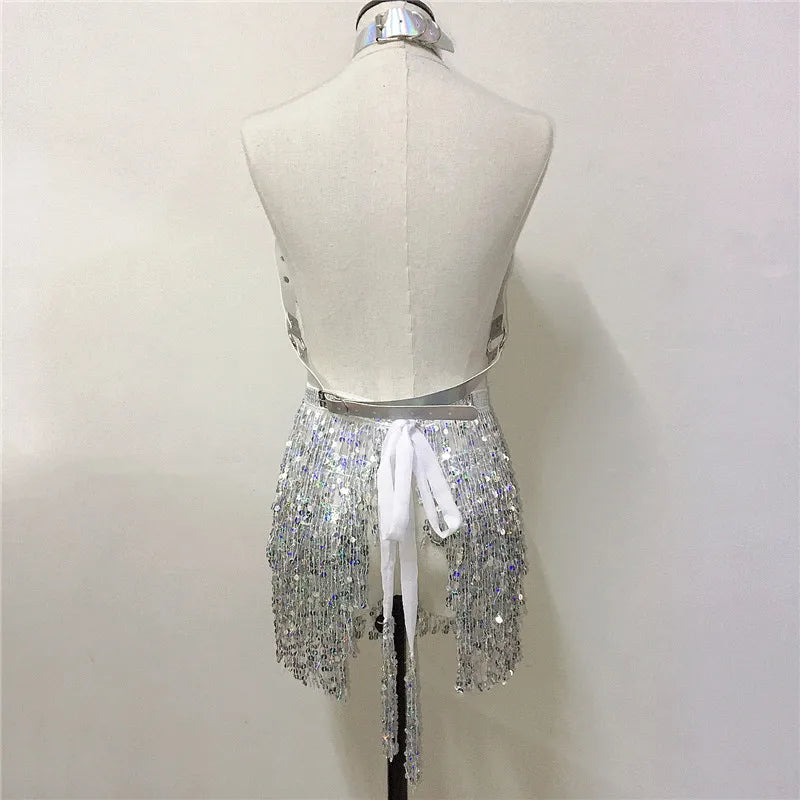 Leather Harness Sequin Skirt Set