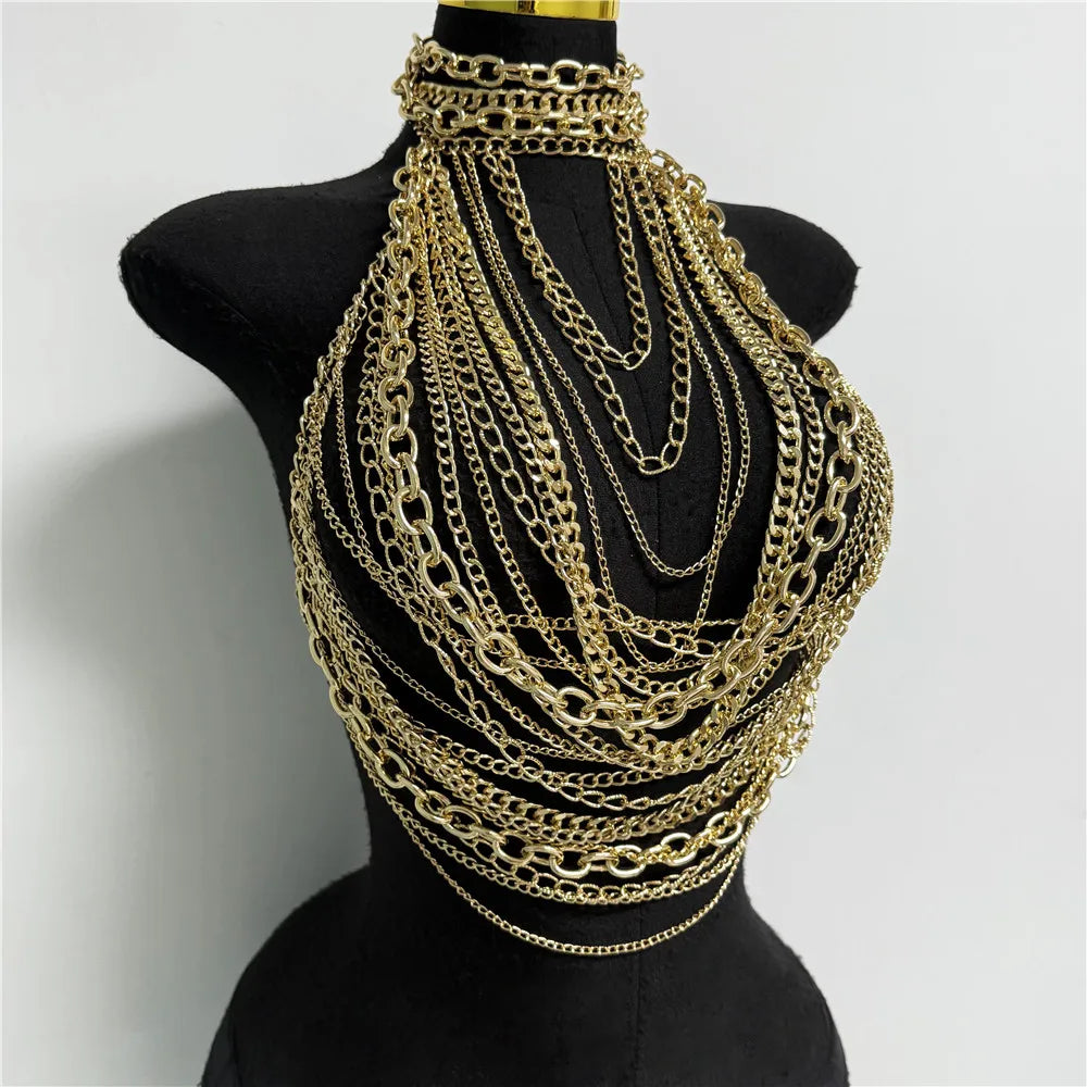 Silver Chain Halter Sequin Layer Vest