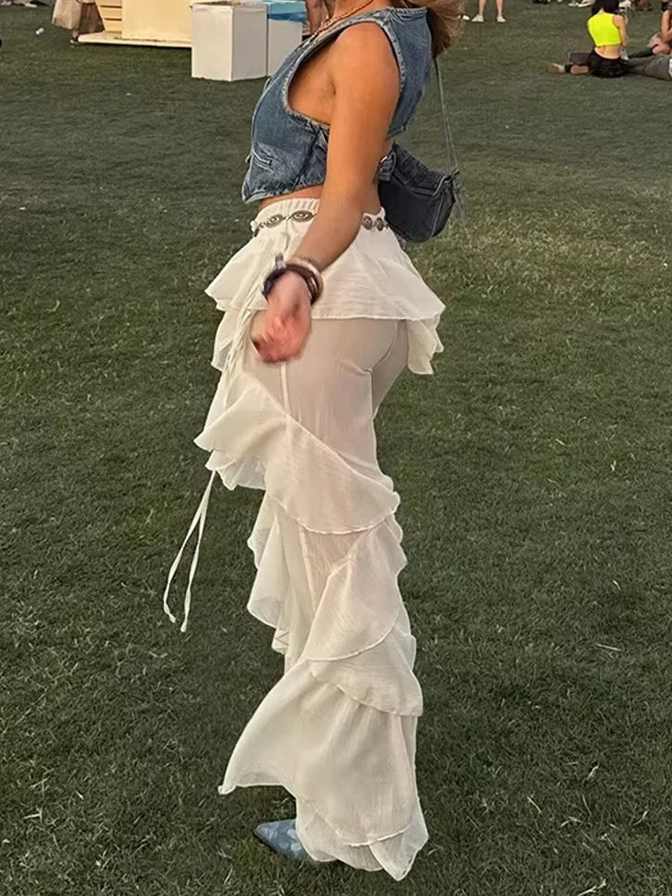 Patchwork Tiered Flare Pants