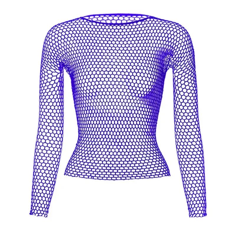 Sheer Mesh Fishnet Long Sleeve Top