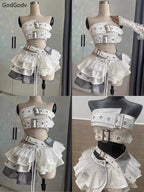 Two Piece Set With Vintage Strapless Crop And Ruffle Skirt