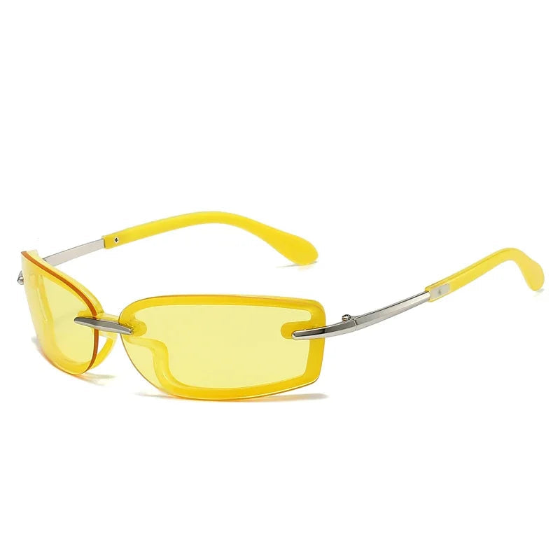 Rimless Rectangle Sunglasses Signature Y2K Aesthetic