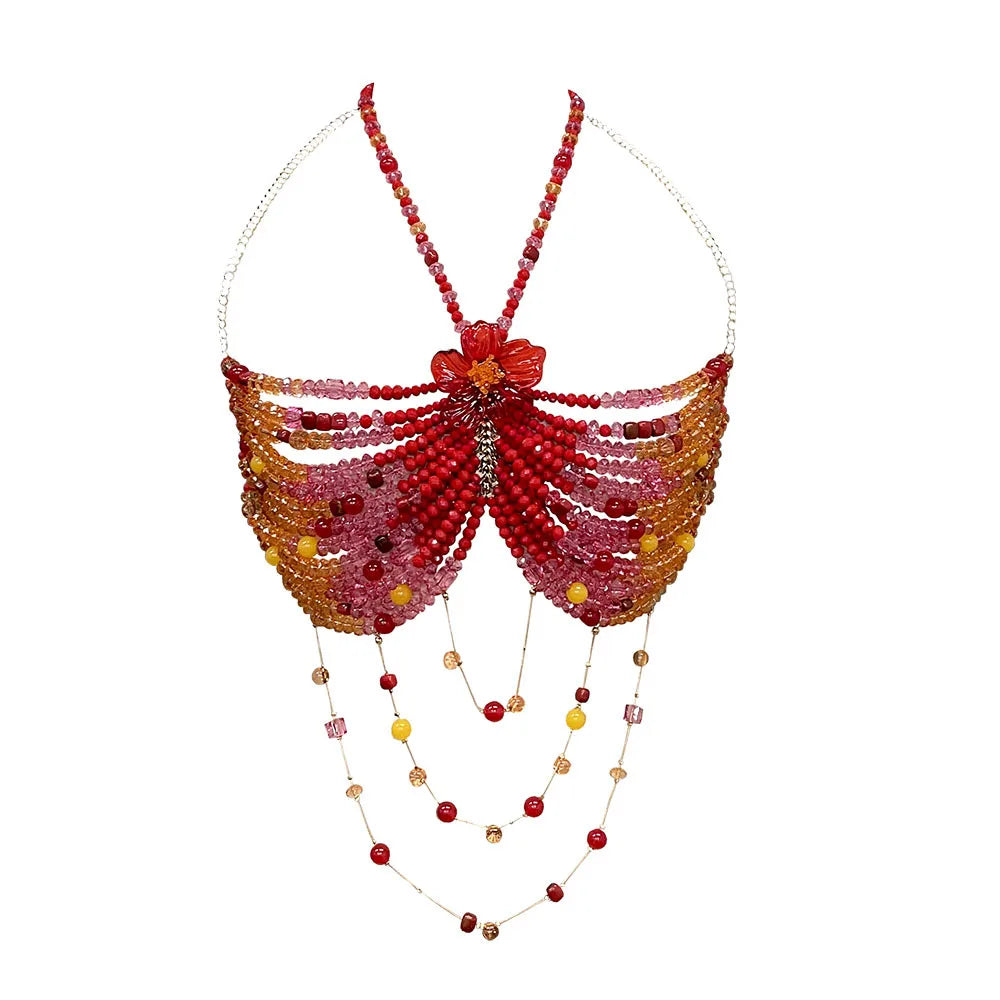 Bralette Harness Beaded Knitted Festival Party Top