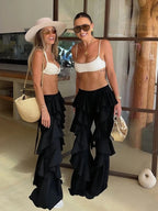 Patchwork Tiered Flare Pants