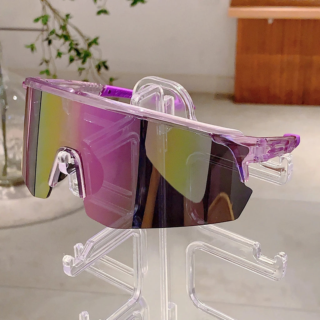Oversized Racer Sunglasses With Sculpted Mirror Lens