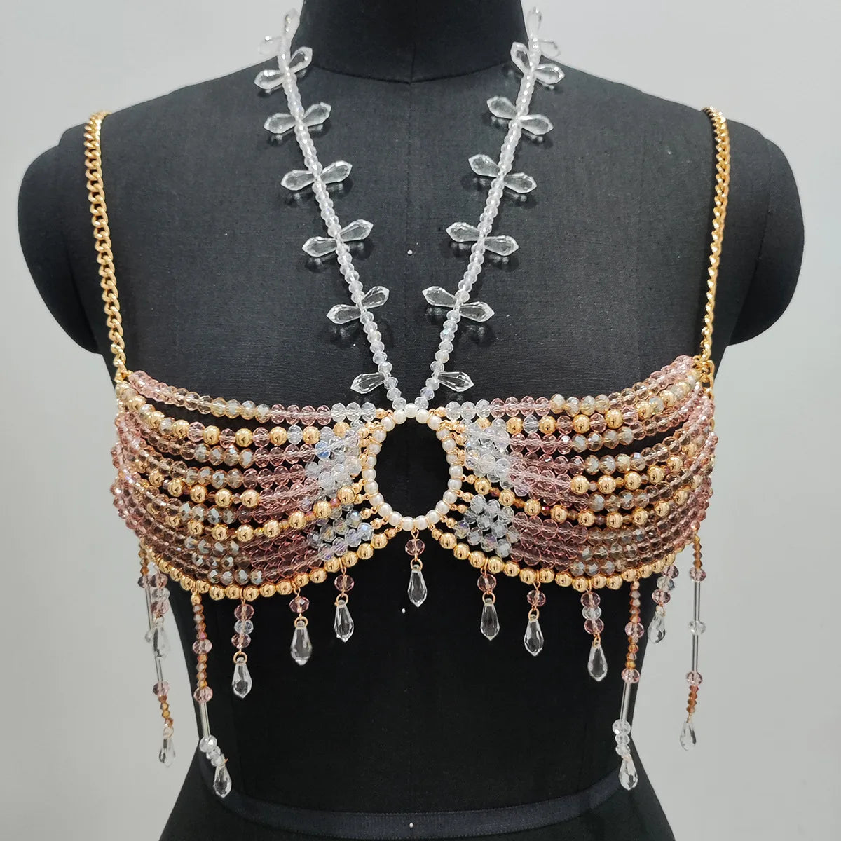 Bralette Harness Beaded Knitted Festival Party Top