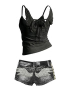 Denim Two Piece Set With Embroidered Angel Wing