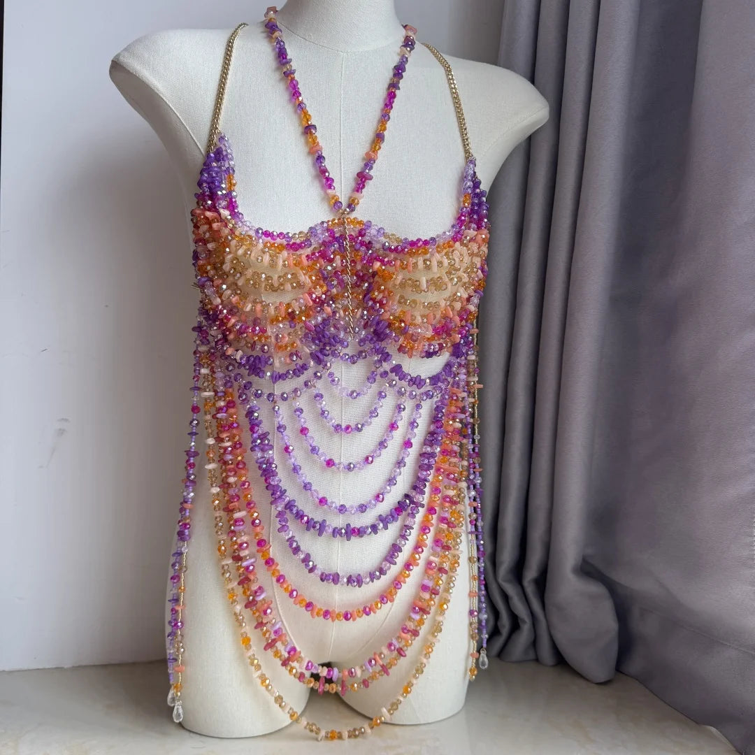 Bralette Harness Beaded Knitted Festival Party Top