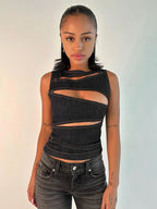 Slim Vest Top With Hollow Out Cotton Blend Silhouette
