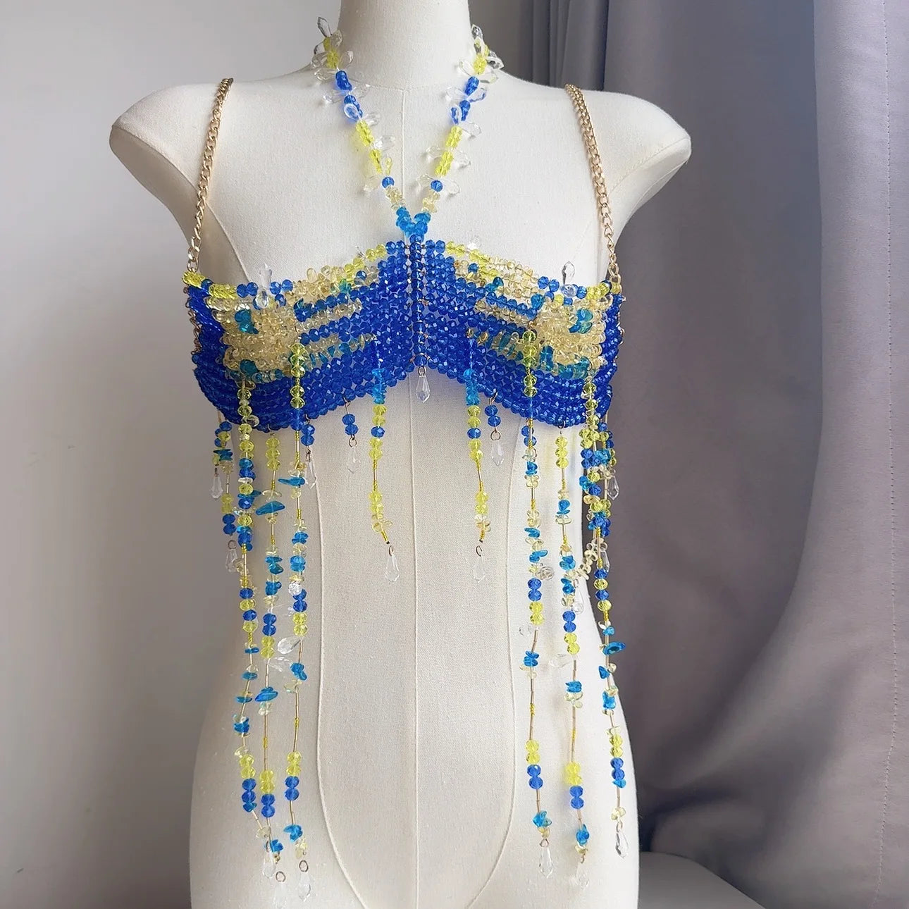 Bralette Harness Beaded Knitted Festival Party Top