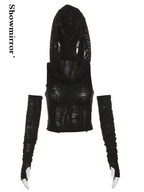 Hooded Crop Top Y2K Gothic Soft-Knit
