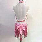 Leather Harness Sequin Skirt Set