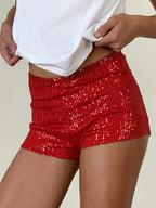 Sequin Shorts With High Shine Low Rise Elastic Waistband