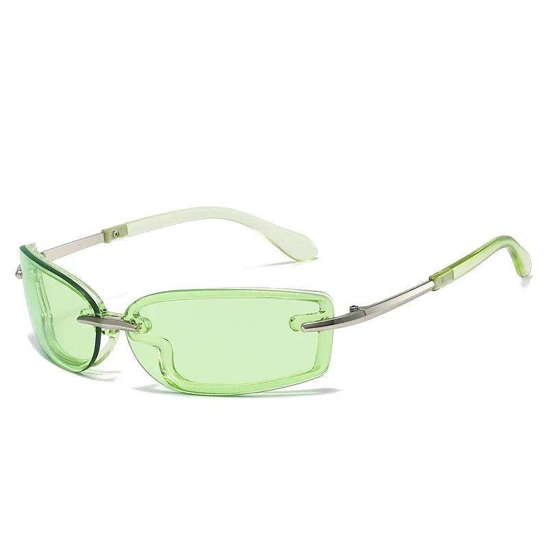 Rimless Rectangle Sunglasses Signature Y2K Aesthetic