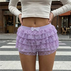 Bloomer Shorts With Layered Lace And Satin Bow Detail