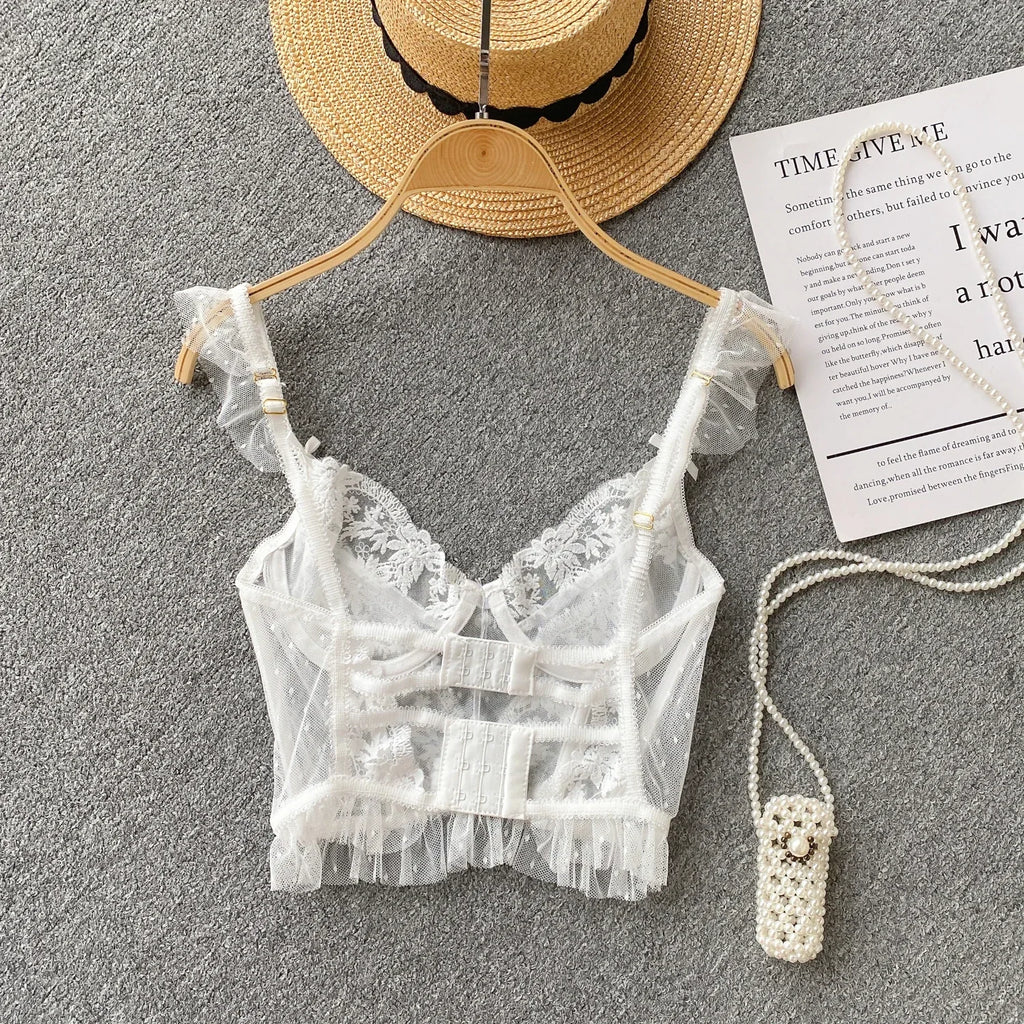Backless Corset Camisole Lace Trim Cotton Blend Top