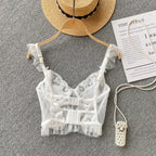 Backless Corset Camisole Lace Trim Cotton Blend Top