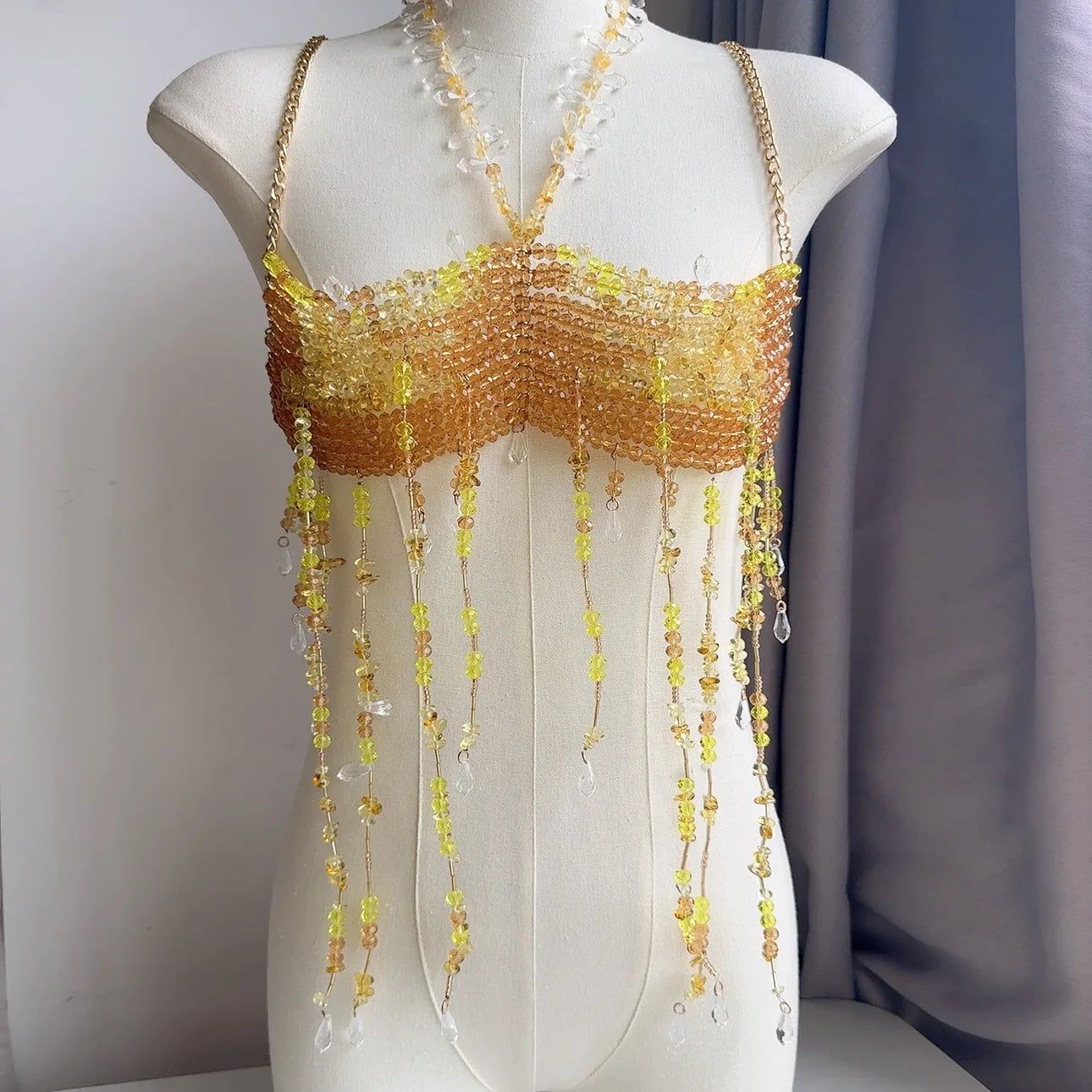Bralette Harness Beaded Knitted Festival Party Top