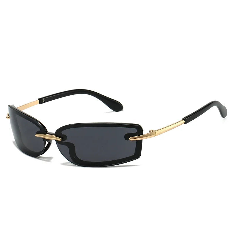 Rimless Rectangle Sunglasses Signature Y2K Aesthetic