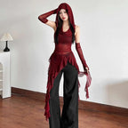 Knit Hooded Tank With Asymmetrical Hemline