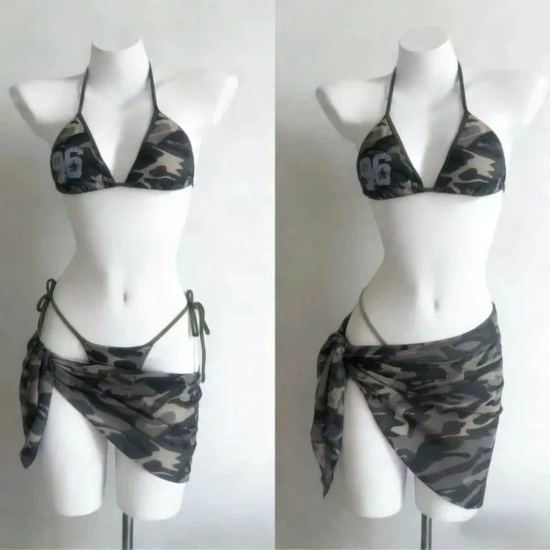 Bikini Set Featuring High Waist Cut And Abstract Print