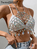 Rhinestone See-Through Top