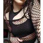 Sheer Mesh Fishnet Long Sleeve Top
