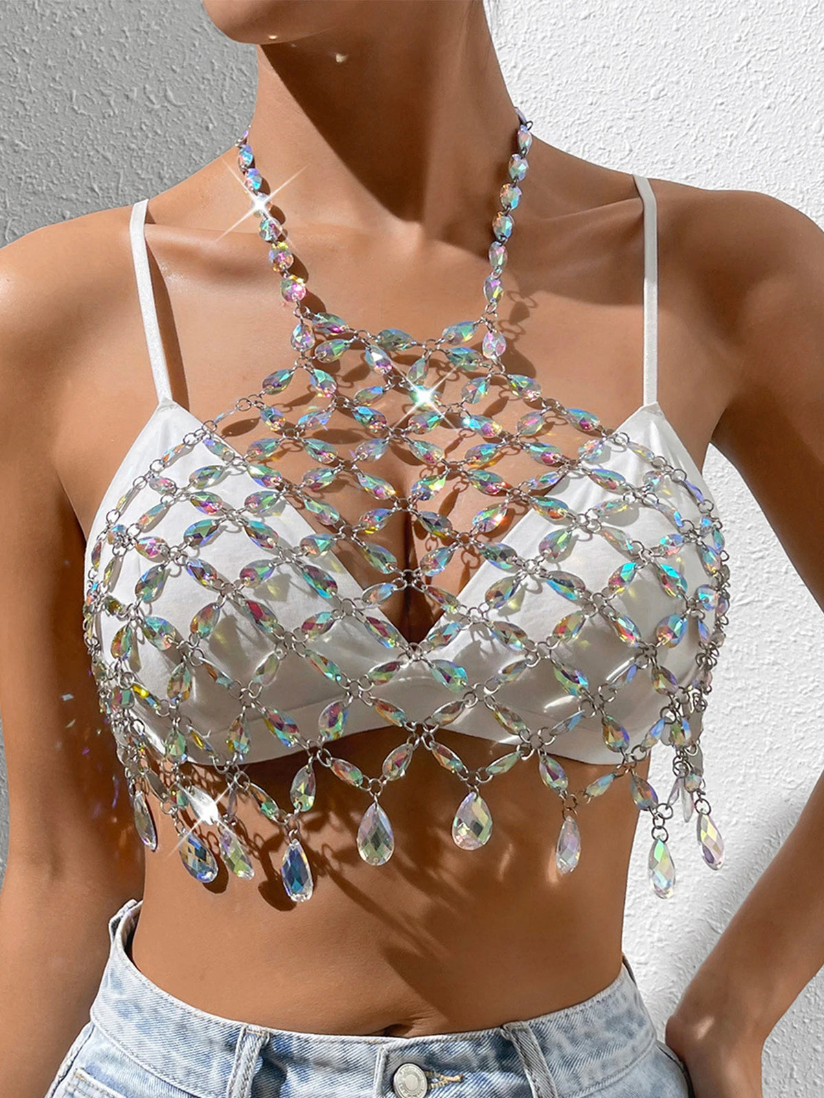 Rhinestone See-Through Top
