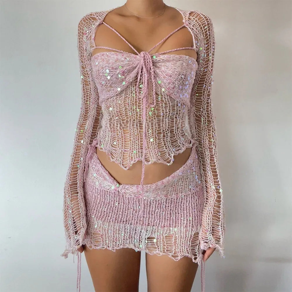 Crochet  2-Piece Mini Skirt Set