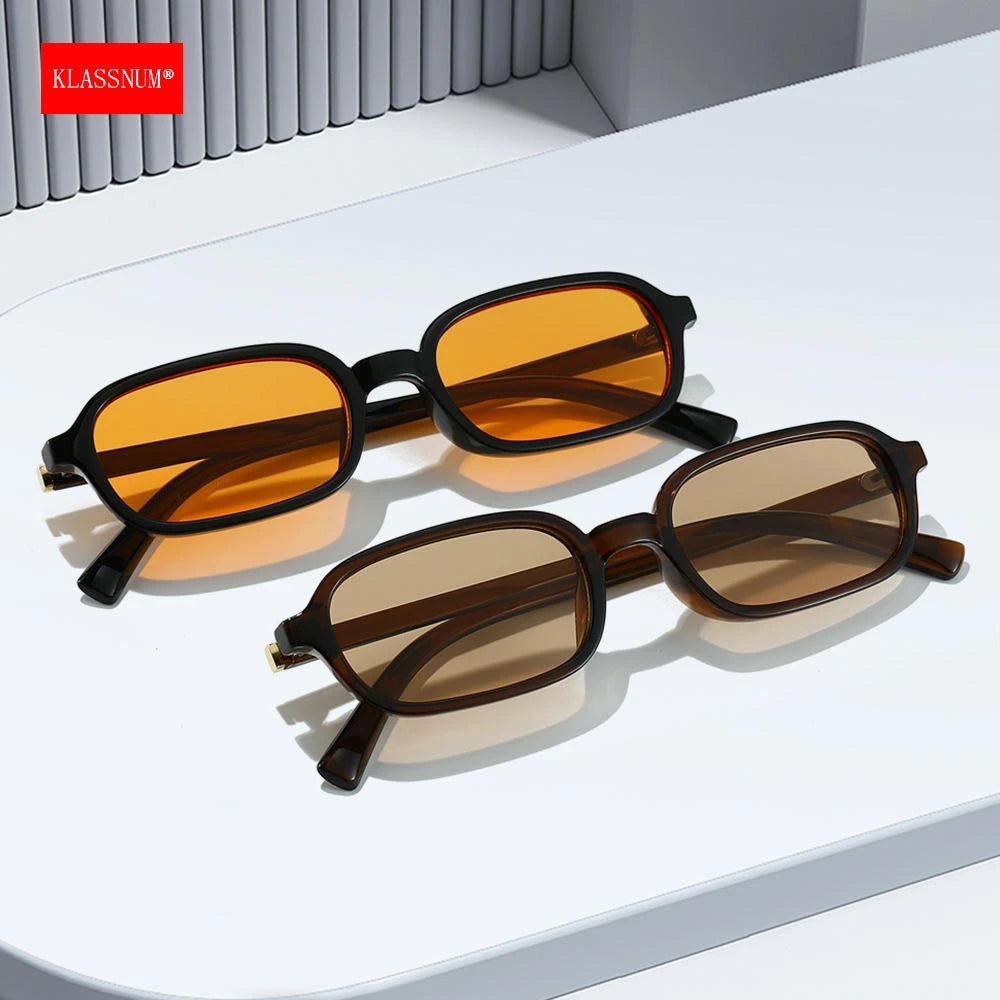 Vintage Rectangular Sunglasses With Polished Resin Frames