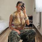 Fluffy Gradient Halter Vest With Open Back And Cropped Fit
