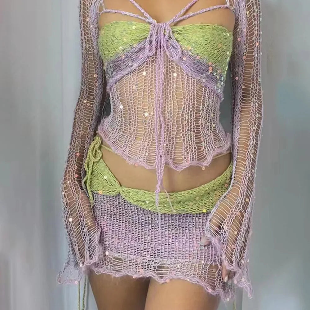 Crochet  2-Piece Mini Skirt Set