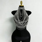 Silver Chain Halter Sequin Layer Vest