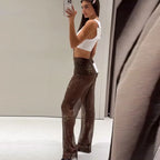 Dark Brown Sequin Sheer High Waisted Pants