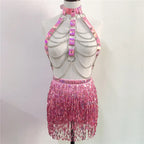Leather Harness Sequin Skirt Set