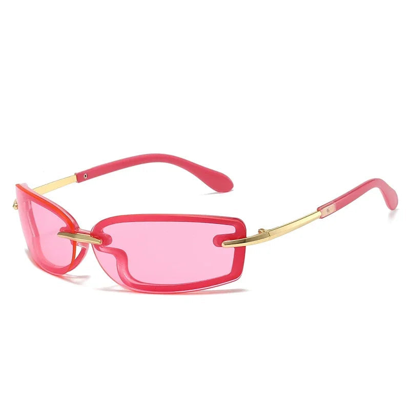 Rimless Rectangle Sunglasses Signature Y2K Aesthetic