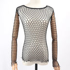 Sheer Mesh Fishnet Long Sleeve Top